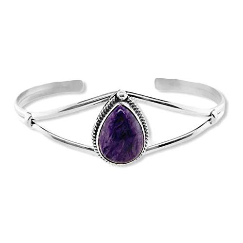 Genuine Purple Charoite Cuff Bracelet, Sterling Silver, Authentic Navajo Native American USA Handmade, Artist Signed, One of a Kind, Size Women's Medium