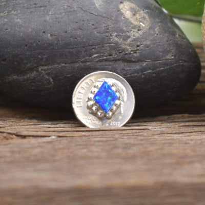 Desert Opal in 925 Sterling Silver, Diamond Concho Style, Authentic Native American USA Handmade, Dark Blue Synthetic Opal