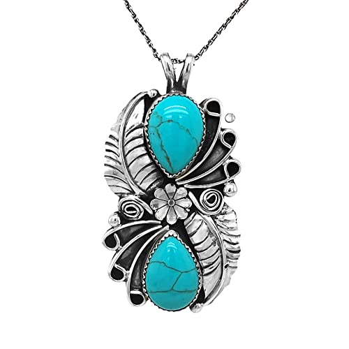 Genuine Sleeping Beauty Turquoise Necklace, Sterling Silver, Pendant with Chain, Artist Signed, Navajo Native American Handmade