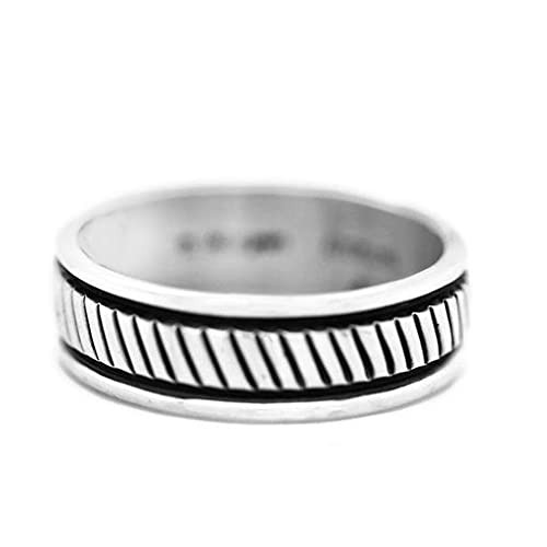 Genuine Sterling Silver Band Ring, Sterling Silver, Authentic Navajo Native American USA Handmade, Nickel Free, Unisex for Men or Women (Size 11.5)
