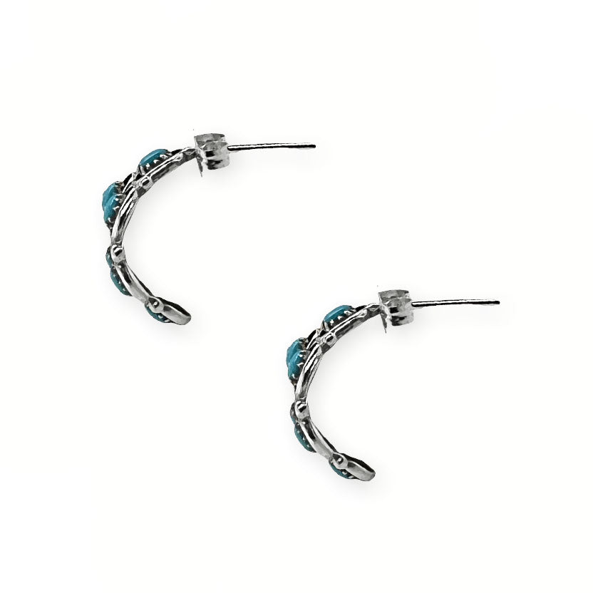 Genuine Sleeping Beauty Turquoise Hoop Earrings, 925 Sterling Silver, Native American Handmade in the USA, Nickel Free
