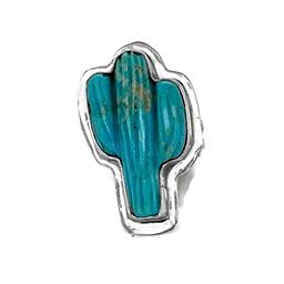 Genuine Turquoise Cactus Statement Ring, Sterling Silver, Size 6, Authentic Navajo Native American USA Handmade, Artist Signed, Nickel Free
