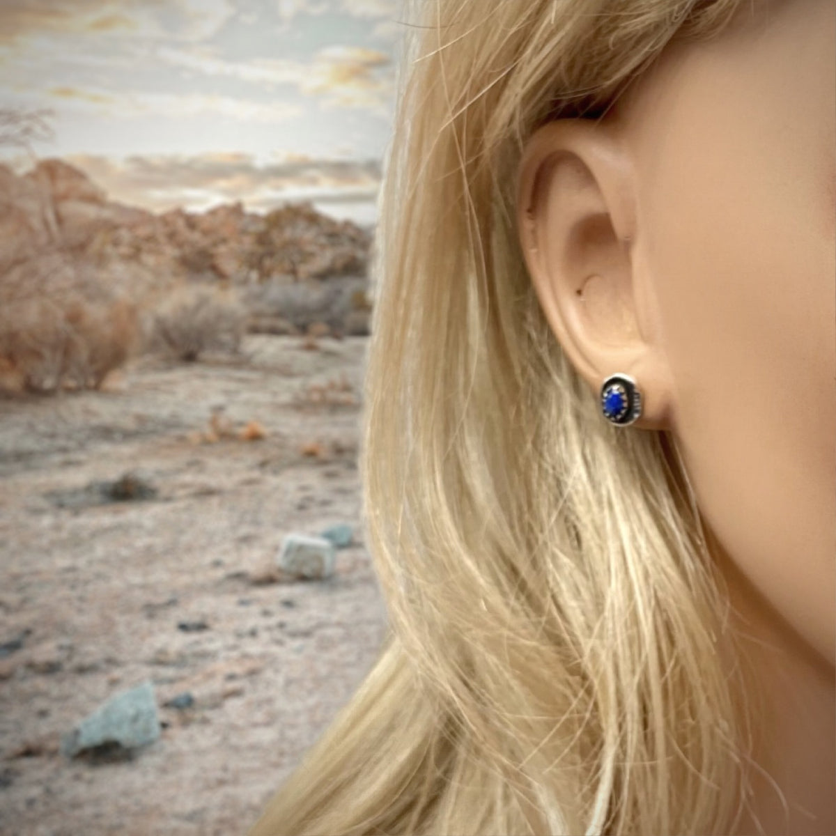6mm Genuine Lapis Lazuli Stud Earrings in 925 Sterling Silver, Oval Style, Native American Handmade in the USA, Nickle Free, Navy Blue