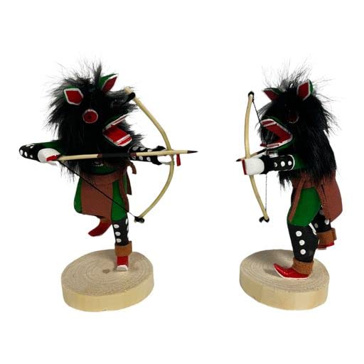 5 Inch Authentic Green Standing Wolf Kachina Figure, Genuine Navajo Native American Tribe Handmade in the USA, Artist Signed, Natural Materials, Southwestern Collectible Figurine