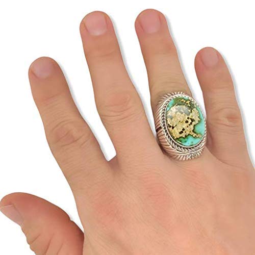 Genuine Royston Turquoise Statement Ring, Size 9, Sterling Silver, Authentic Navajo Native American USA Handmade, Nickel Free, Unisex for Men or Women