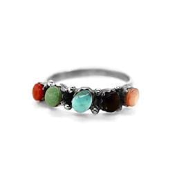 Genuine Multi-Stone Band Ring, Sterling Silver, Size 6, Authentic Navajo Native American USA Handmade, Nickel Free