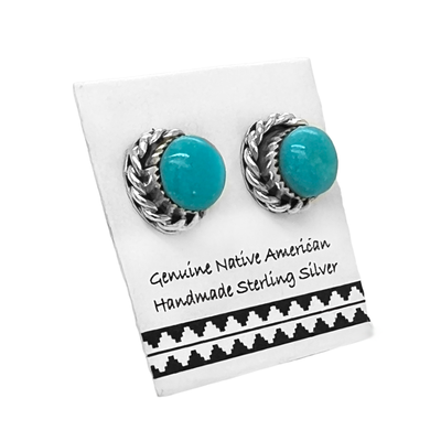 7mm Genuine Sleeping Beauty Turquoise Stud Earrings, Sterling Silver, Authentic Native American Handmade, Nickel Free