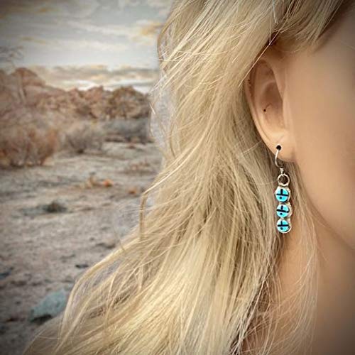 Genuine Sleeping Beauty Turquoise Zuni Sunface Earrings, 925 Sterling Silver, Native American USA Handmade, Artisan Signed, Nickle Free, French Hook