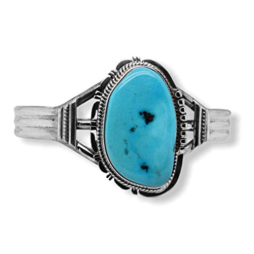Genuine Kingman Turquoise Cuff Bracelet, Sterling Silver, Authentic Navajo Native American USA Handmade, Artist Signed, One of a Kind, Size Women's Medium