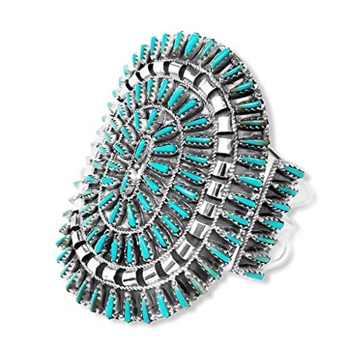 Genuine Sleeping Beauty Turquoise Cuff Bracelet, Sterling Silver, Petit Point Style, Authentic Zuni Native American USA Handmade, Artist Signed, Size Women's Medium