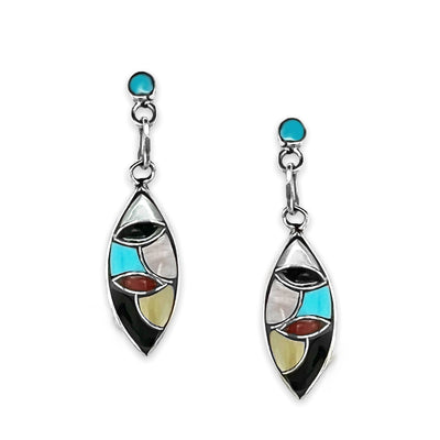 Genuine Stone Multicolor Inlay Earrings, 925 Sterling Silver, Native American USA Handmade, Nickel Free, Post Style