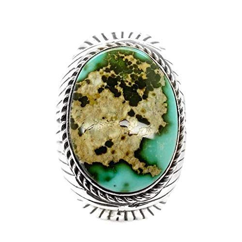 Genuine Royston Turquoise Statement Ring, Size 9, Sterling Silver, Authentic Navajo Native American USA Handmade, Nickel Free, Unisex for Men or Women