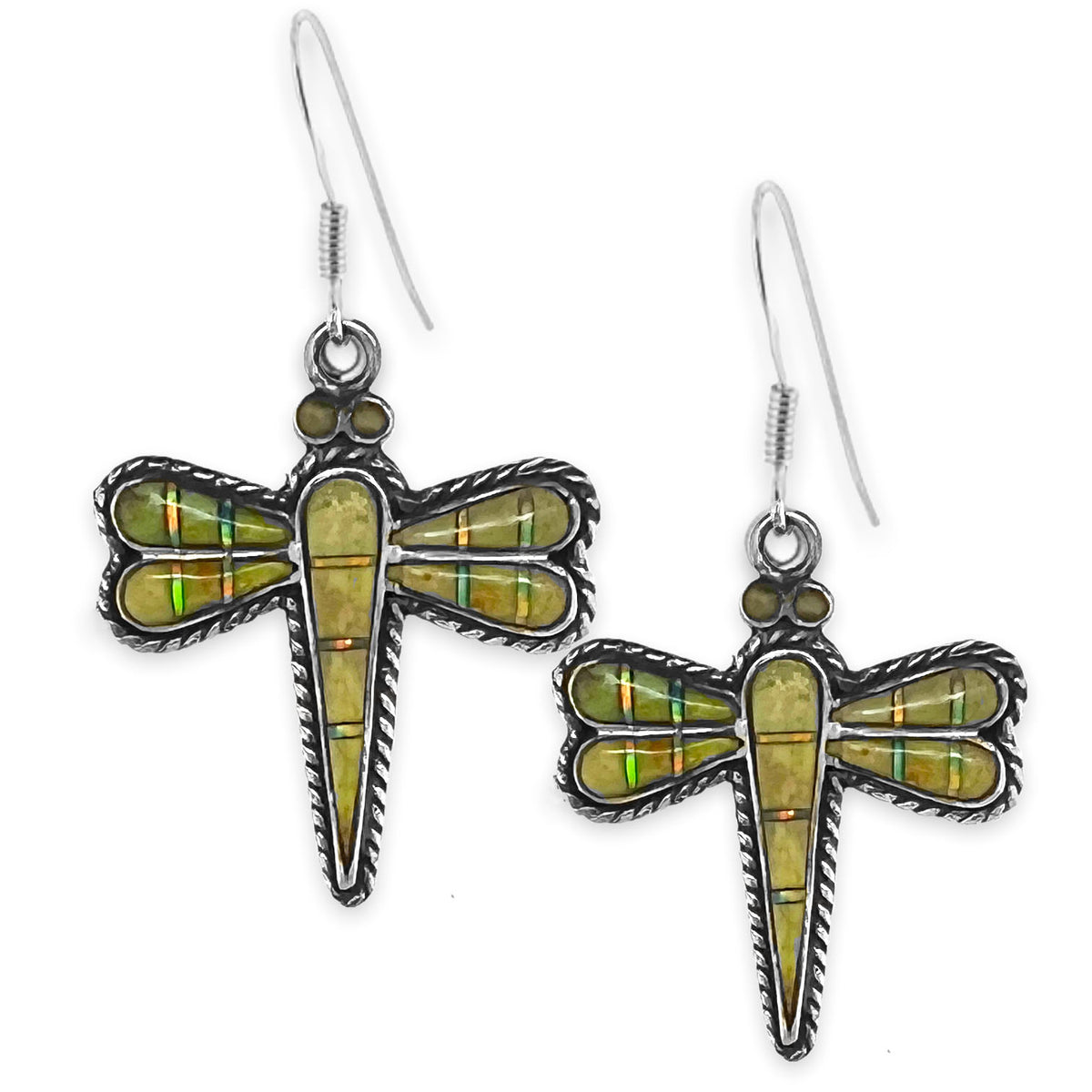 Genuine Gaspeite Dragonfly Earrings, Sterling Silver, Native American USA Handmade, Nickle Free, Southwest Vintage Style