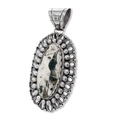 Genuine White Buffalo Stone Statement Pendant, Sterling Silver, Authentic Navajo Native American USA Handmade, Artist Signed, Nickel Free, Southwest Jewelry