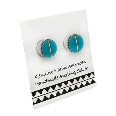 5mm Genuine Sleeping Beauty Turquoise Inlay Stud Earrings in 925 Sterling Silver, Authentic Native American Handmade, Nickel Free