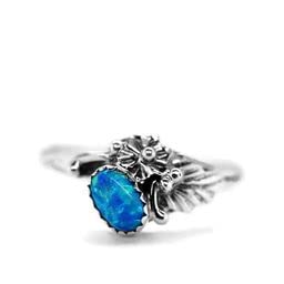Blue Desert Opal Ring, Sterling Silver, Size 5, Authentic Native American USA Handmade, Nickel Free