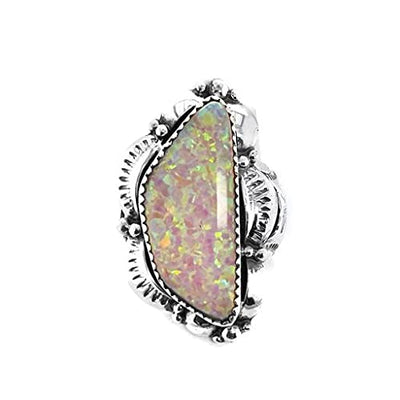 Pink Desert Opal Statement Ring, Sterling Silver, Authentic Native American USA Handmade, Size 7.5, Artist Signed, Nickel Free,