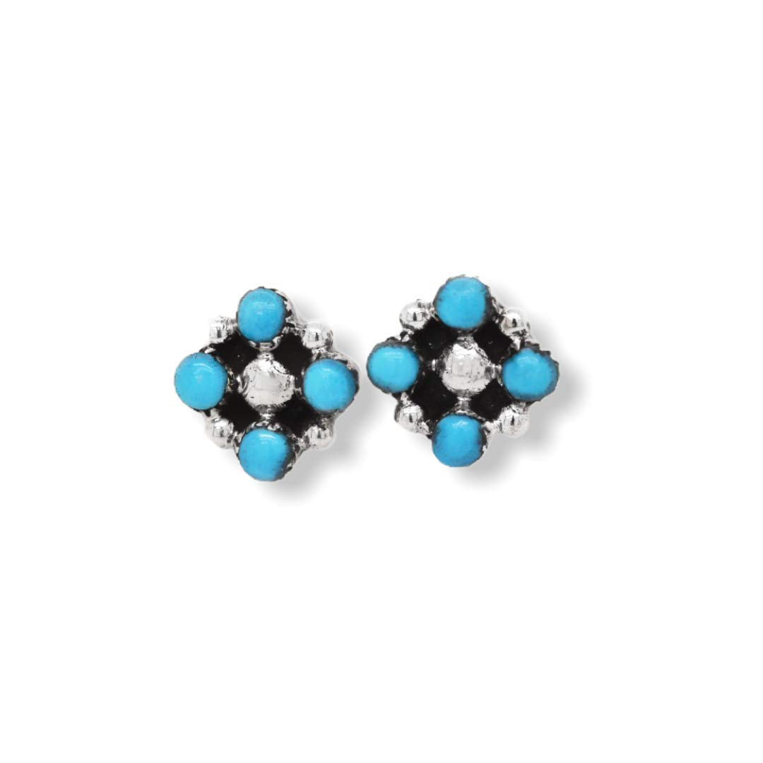 Genuine Sleeping Beauty Turquoise Cluster Earrings in 925 Sterling Silver, Native American USA Handmade, Nickel Free
