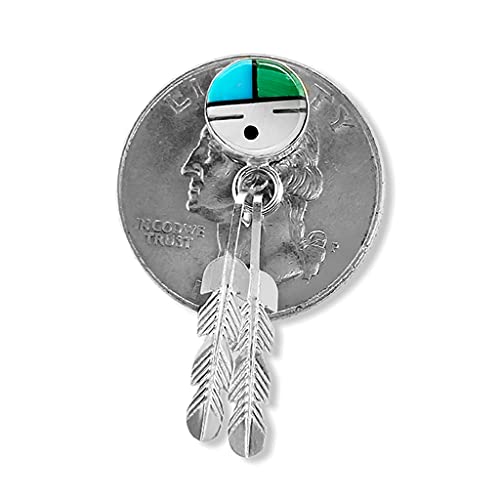 Genuine Sleeping Beauty Turquoise and Malachite Sunface Earrings, 925 Sterling Silver, Native American USA Handmade, Nickel Free, Post Style