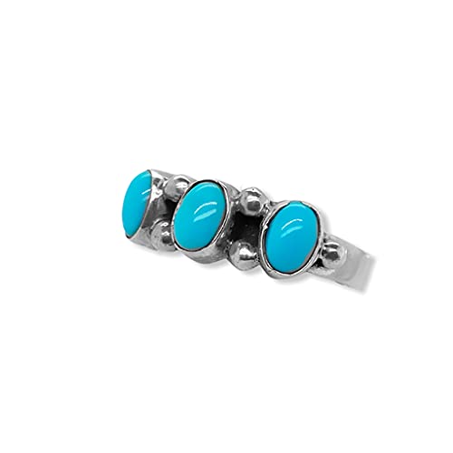 Genuine Sleeping Beauty Turquoise Band Ring, Size 9, Sterling Silver, Authentic Navajo Native American USA Handmade, Unisex for Men or Women
