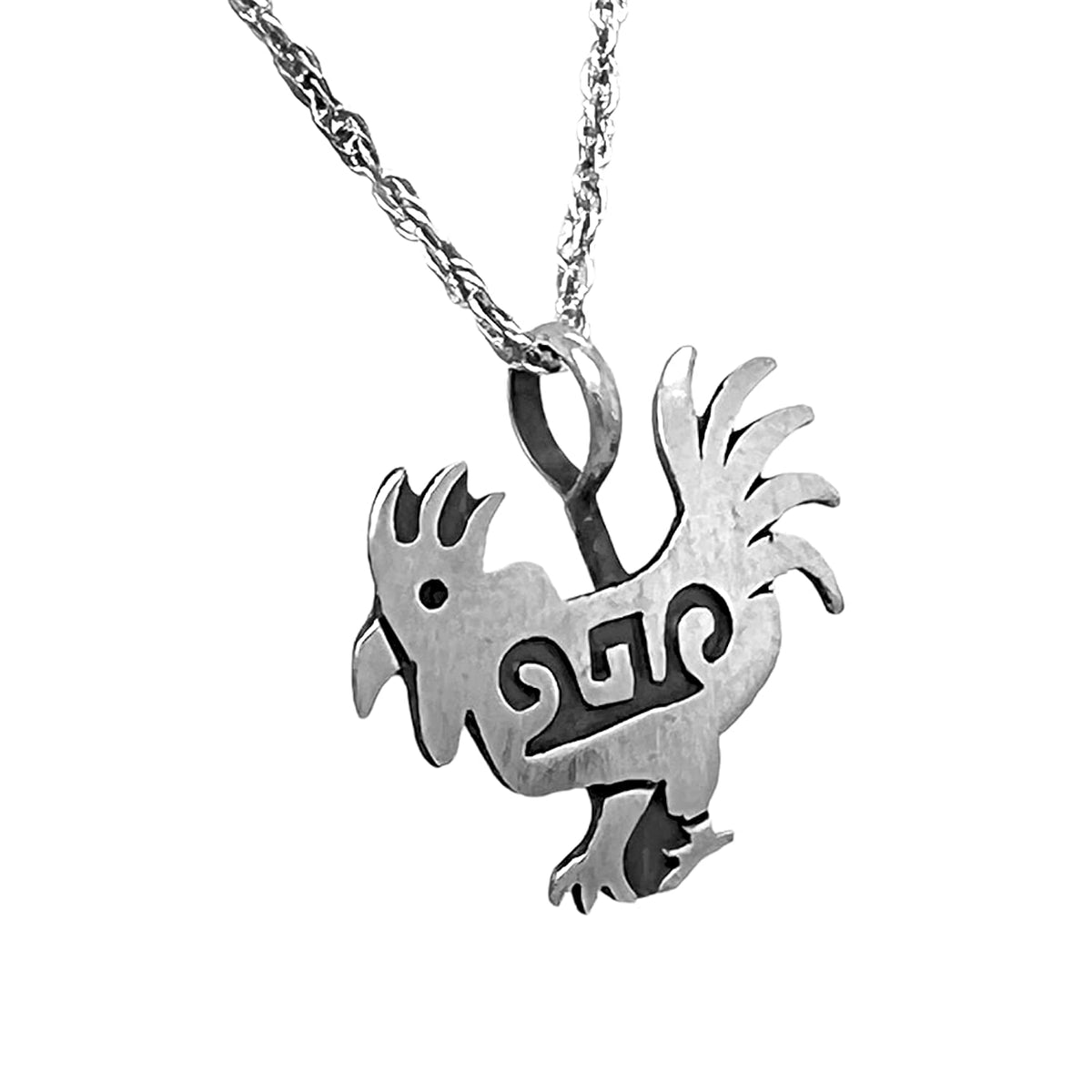 Genuine Sterling Silver Rooster Necklace, Pendant and Chain Set, 925 Sterling Silver, Native American USA Handmade, Nickel Free
