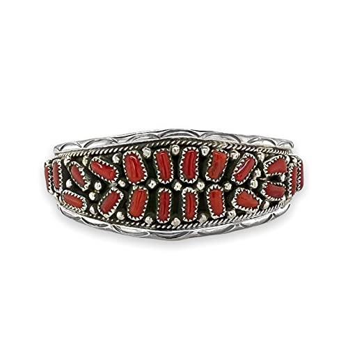 Genuine Red Coral Cuff Bracelet, Sterling Silver, Authentic Navajo Native American USA Handmade, Artist Signed, One of a Kind, Size Women's Small
