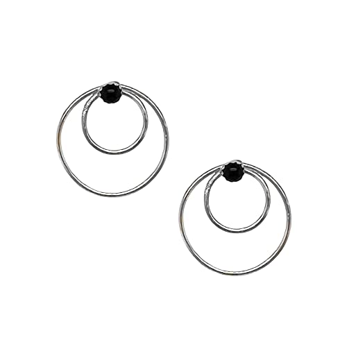 Genuine Black Onyx Earrings, Sterling Silver, Authentic Native American Handmade in New Mexico, USA, Post Style
