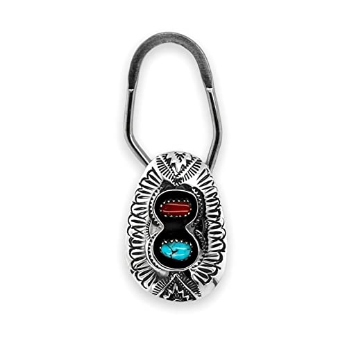 Genuine Kingman Turquoise and Red Coral Keychain, Native American Hand ...
