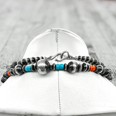 30 inch, Genuine Navajo Pearl Necklace with Genuine Stones, Sterling Silver, Authentic Navajo Native American USA Handmade in New Mexico