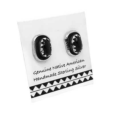 Genuine Onyx Stud Earrings, 925 Sterling Silver, Native American USA Handmade, Southwest Jewelry with Natural Black Stone