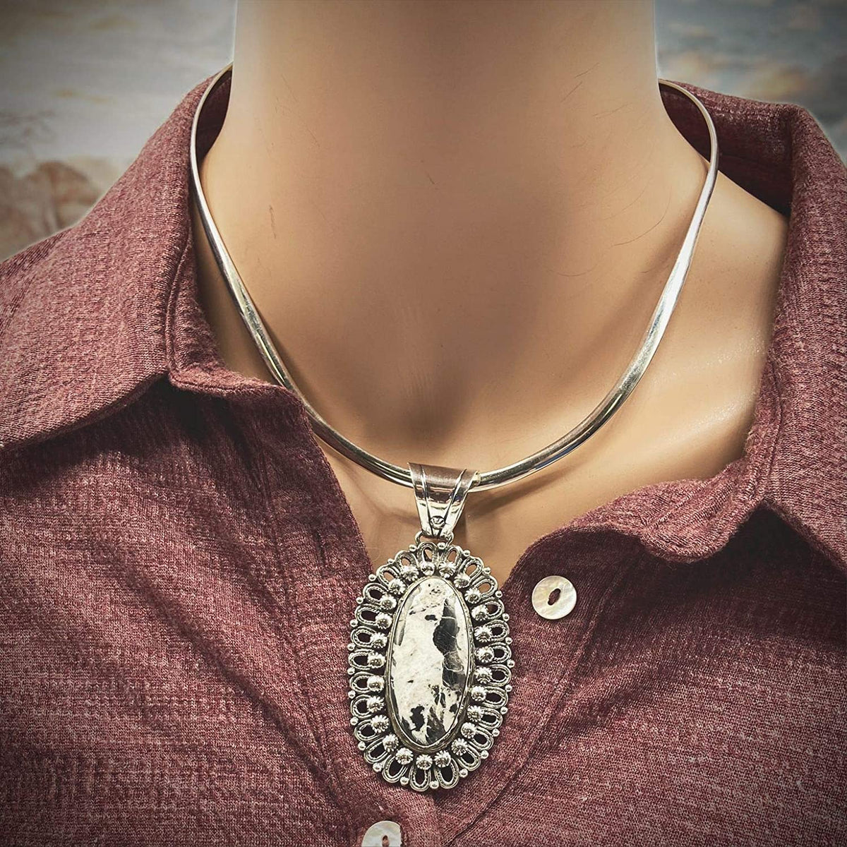 Genuine White Buffalo Stone Statement Pendant, Sterling Silver, Authentic Navajo Native American USA Handmade, Artist Signed, Nickel Free, Southwest Jewelry