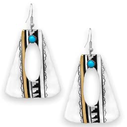 Genuine Sleeping Beauty Turquoise Earrings, Sterling Silver with Gold, Native American USA Handmade, Artisan Signed, French Hook Style, Nickel Free