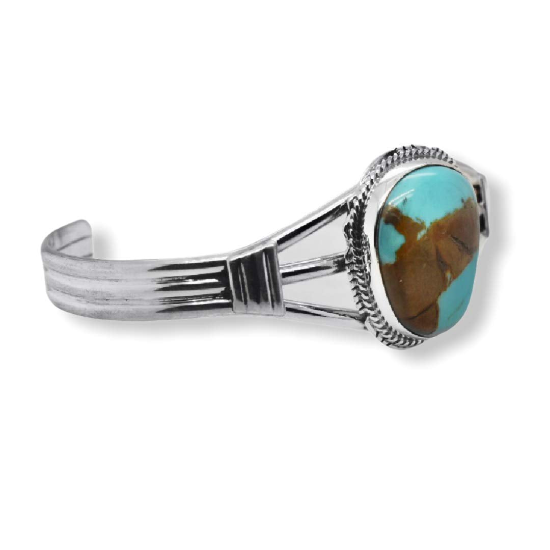 Genuine Royston Turquoise Cuff Bracelet, Sterling Silver, Authentic Navajo Native American USA Handmade, Artist Signed, One of a Kind, Size Women's Small