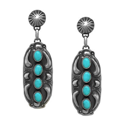 Genuine Sleeping Beauty Turquoise Earrings, Oxidized Sterling Silver, Authentic Navajo Native American USA Handmade, Artist Signed, Nickle Free, Southwest Vintage Style