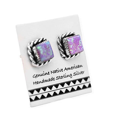 8mm Pink Desert Opal Square Stud Earrings, 925 Sterling Silver, Native American Handmade in the USA, Nickel Free, Pink