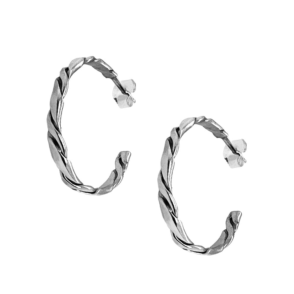 Sterling Silver Half Hoop Earrings, 925 Sterling Silver, Native American USA Handmade, Nickel Free