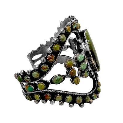 Genuine Royston Turquoise Cuff Statement Bracelet, Sterling Silver, Authentic Navajo Native American USA Handmade, Artist Signed, One of a Kind, Size Women's Large