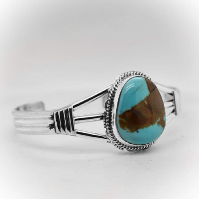 Genuine Royston Turquoise Cuff Bracelet, Sterling Silver, Authentic Navajo Native American USA Handmade, Artist Signed, One of a Kind, Size Women's Small