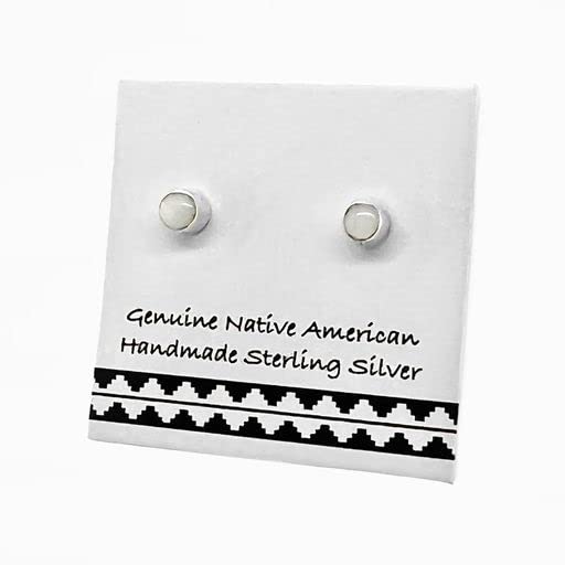 2mm Genuine Mother of Pearl Stud Earrings, 925 Sterling Silver, Native American Handmade in the USA, Nickle Free