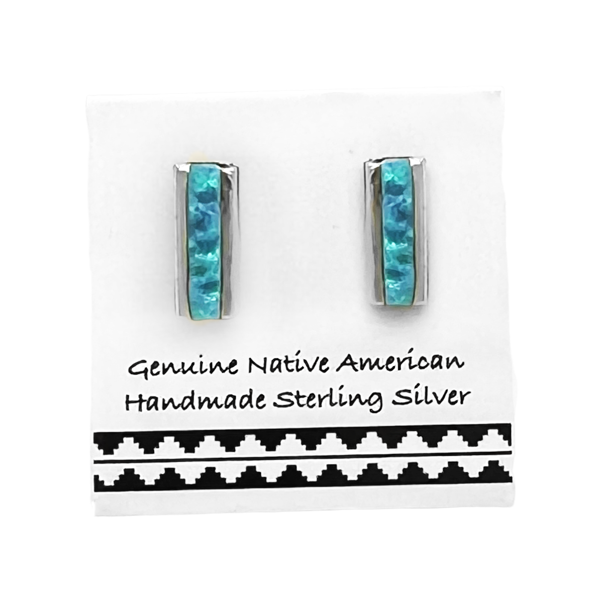 Light Blue Desert Opal Bar Stud Earrings, 925 Sterling Silver, Native American USA Handmade, Nickel Free, Synthetic Opal