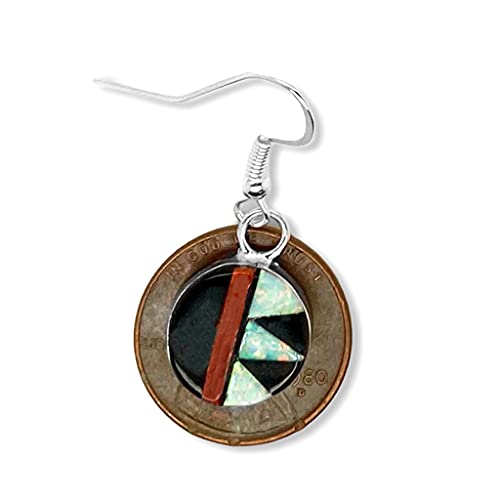 Genuine Red Coral, Onyx, and Opal Earrings, 925 Sterling Silver, Native American USA Handmade, Nickel Free, French Hook