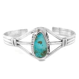 Genuine Turquoise Mountain Turquoise Cuff Bracelet, Sterling Silver, Authentic Navajo Native American USA Handmade, Artist Signed, One of a Kind, Size Women's Small