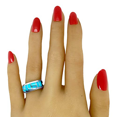 Genuine Sleeping Beauty Turquoise Band Ring, Sterling Silver, Authentic Navajo Native American USA Handmade, Stackable