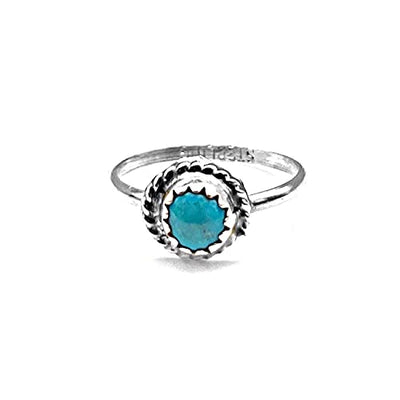 Genuine Sleeping Beauty Turquoise Ring, 925 Sterling Silver, Native American Handmade, Round with Braid, Nickel Free