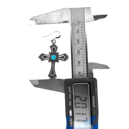 Genuine Sleeping Beauty Turquoise Cross Earrings, 925 Sterling Silver, Native American USA Handmade, French Hook Style, Nickle Free