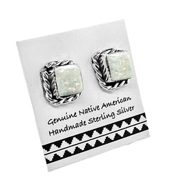 Desert Opal Square Stud Earrings in 925 Sterling Silver, Native American Handmade in the USA, Nickel Free, Gift Boxed