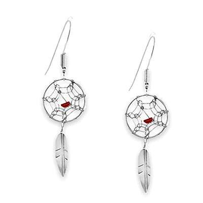 Genuine Red Coral Dreamcatcher, 925 Sterling Silver, Native American USA Handmade, Nickle Free
