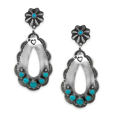Genuine Sleeping Beauty Turquoise Earrings, Oxidized Sterling Silver, Authentic Navajo Native American USA Handmade, Artist Signed, Nickel Free, Southwest Vintage Style