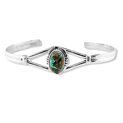 Genuine Candeleria Turquoise Cuff Bracelet, Sterling Silver, Authentic Navajo Native American USA Handmade, Artist Signed, One of a Kind, Size Women's Medium