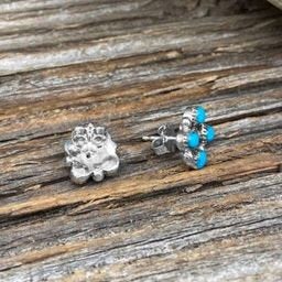Genuine Sleeping Beauty Turquoise Cluster Earrings in 925 Sterling Silver, Native American USA Handmade, Nickel Free